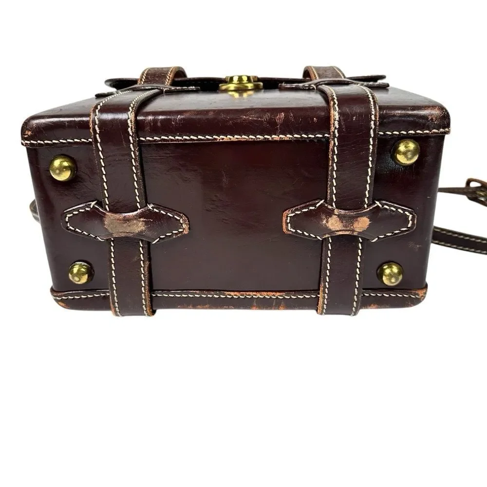 Cheney England Vintage Brown Leather Camera Satchel Crossbody Messenger Bag